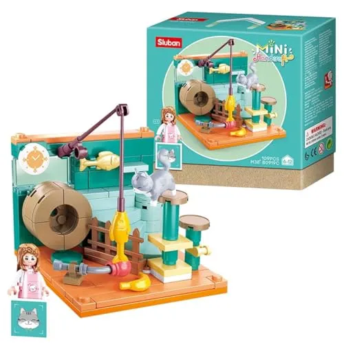 Habarri - Mini Klemmbausteine - Set von Bausteinen und Mini Figur - Geschenk für Kinder ab 7 Jahren - Kompatibel mit bekannten Klemmbausteinen - 109 Elemente - Motiv Kätzchen Perle
