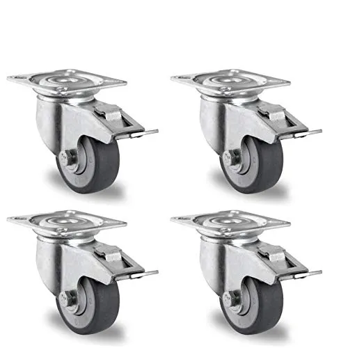 Rollensatz 4 Lenkrollen mit Feststeller 50 mm Thermoplastisches Gummi