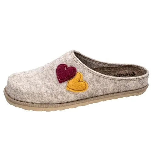 Fischer Damen Hausschuh Herzapplikation Filz Pantoffel lose Einlagen 645006, Größe:39 EU, Farbe:Beige