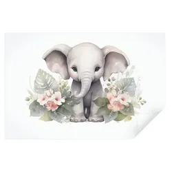 Wallarena Fototapete Kinderzimmer Jungen Mädchen Tiere Elefant Vlies Tapete Wandtapete, Glatt Vlies Struktur Vinyl, Pastell-Tiere, Tapete inklusive Kleister Vliestapete Motivtapete 4.16 m x 2.54 m