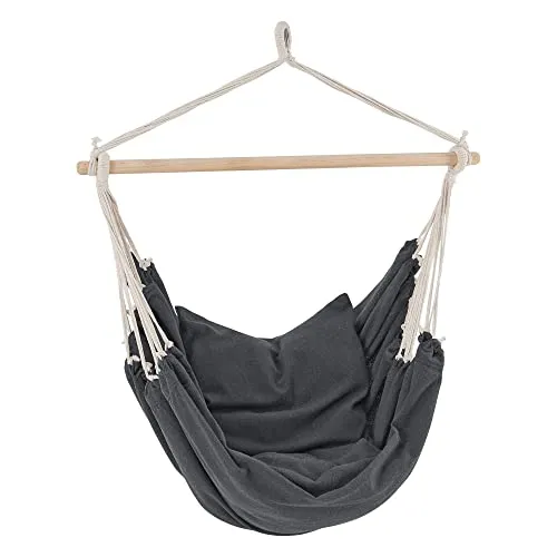 Outdoor Hängesessel Peralvillo - Dunkelgrau - Hängesessel für Balkon und Garten, mit zwei Kissen für ultimativen Komfort und flexibler Befestigungsmöglichkeiten – ideal zum Entspannen und Träumen.