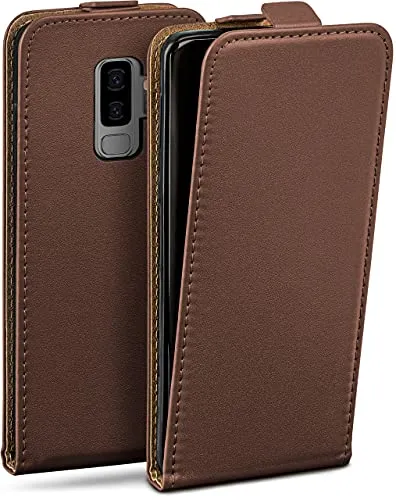 moex Flip Case für Samsung Galaxy S9 Plus Hülle klappbar mit 360 Grad Schutz, Handyhülle mit Displayschutz, PU Leder Handytasche Lederhülle, Flip Case Cover Klapphülle, Dunkelbraun