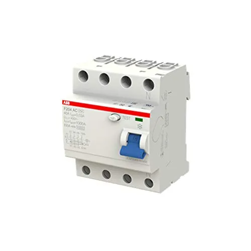 ABB 2CSF204001R1400 F204 Fehlerstromschutzschalter 4P Typ AC 30mA 40A - Fehlerstromschutz (RCD) für gewerbliche und industrielle Anwendungen, bietet zuverlässigen Schutz mit 40A Nennstrom und einfacher DIN-Schienen-Montage.