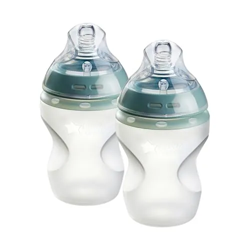 Tommee Tippee Babyflaschen, Natural Start Anti-Kolik-Babyflasche aus Silikon mit brustähnlichem Sauger, 260ml, ab 0 Monate, selbst sterilisieren, Grundausstattung für das Babyfüttern, 2 Stück