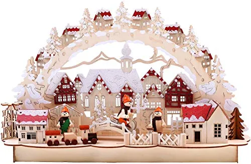 BRUBAKER 3D LED Lichterbogen - Winterlandschaft mit Altstadt, handbemalt und perfekt für festliche Dekoration