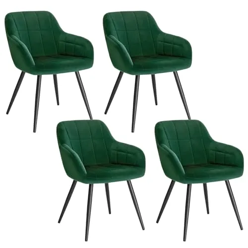 WOLTU Esszimmerstühle 4er Set - Dunkelgrün, Polsterstuhl mit Armlehnen - Esszimmerstühle mit ergonomischer Rückenlehne und hochwertigem Samtbezug für maximalen Komfort. Ideal für Esszimmer, Wohnzimmer oder Home Office.