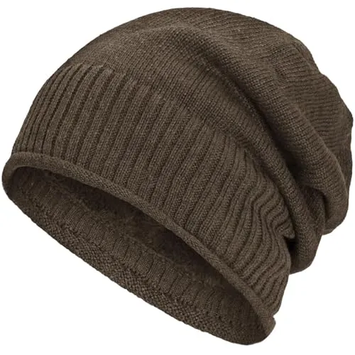 Compagno gefütterte Wintermütze für Herren und Damen Mütze Beanie Haube Einheitsgröße Strickmütze, Farbe:Hellbraun