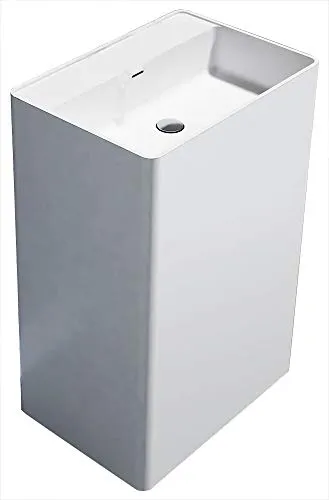 Bernstein Badshop Freistehendes Waschbecken aus Mineralguss PB2022 Standwaschbecken in weiß - 60 x 42 x 90 cm - Solid Stone