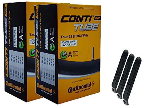 pneugo! Set 2 x Continental Fahrradschlauch 28 Zoll Autoventil 47-622/62-622 (Tour Wide) + 3 Reifenheber