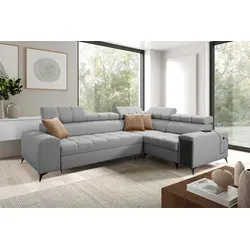 Kaiser Möbel Elegantes Ecksofa mit modischer Steppung mit Schlaffunktion,USB GRECO II Avra Grau Rechts - Grau