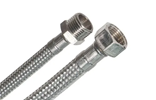 SFX® Flexschlauch 50cm Panzerschlauch - 3/8 Zoll ÜM x 3/8 Zoll AG Verbindungsschlauch Verlängerungsschlauch Trinkwasserschlauch Anschlussschlauch 500mm - Silber - Made in Germany