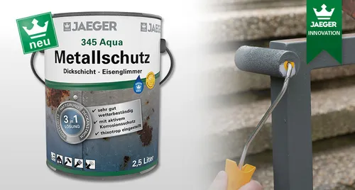 Jaeger 345 Aqua Metallschutzlack schwarz 750ml - Lacke mit 3-in-1-Funktion: Rostschutz, Grundierung und Decklack für Innen- und Außenanwendungen. Wetterbeständig und kratzfest, ideal für alle Metalloberflächen.
