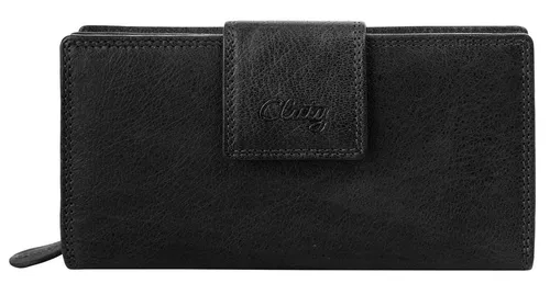 Cluty Geldbörse Damen 020349 schwarz - Elegante Leder Geldbörse mit RFID-Schutz - Portemonnaies mit 25 Fächern, ideal für Karten und Notizen. Der integrierte RFID-Schutz schützt Ihre Daten vor Missbrauch. 100% echtes Leder, kompakt und stilvoll.