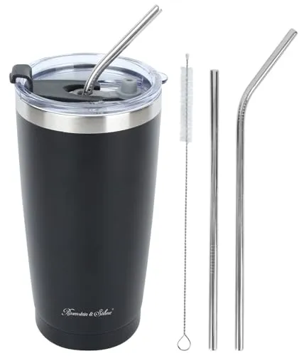 Rosenstein & Söhne Edelstahlbecher: Doppelwandiger Isolierbecher, schwarz, für bis zu 600 ml, Edelstahl (Vakuum-Isolierbecher, für Smoothies, EIS)
