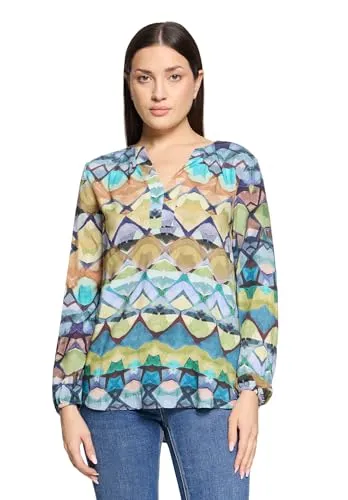 Cartoon Damen Casual-Bluse mit grafischem Muster in Grün/Blau 42 - Figurumspielende Casual-Bluse mit V-Ausschnitt und stylischem Grafikmuster. Ideal für entspannte Outfits. Tragekomfort für jeden Tag.