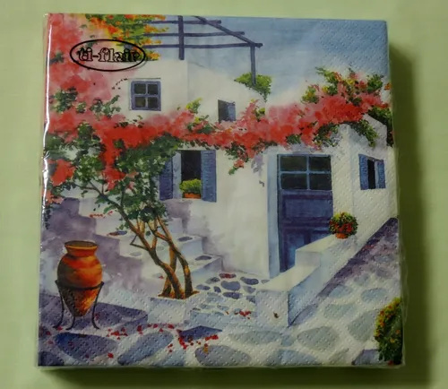 Servietten HAUS Griechenland 1 Packung OVP Motivservietten Village blaue Tür 20