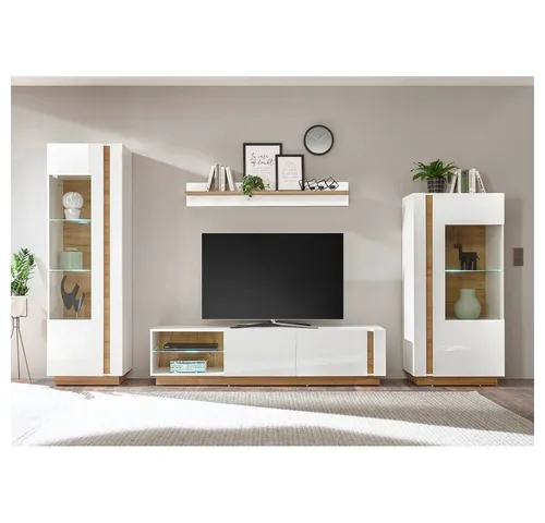 Lomadox Wohnwand CELLE-61, weiß Glanz & Grandson Oak von Lomadox