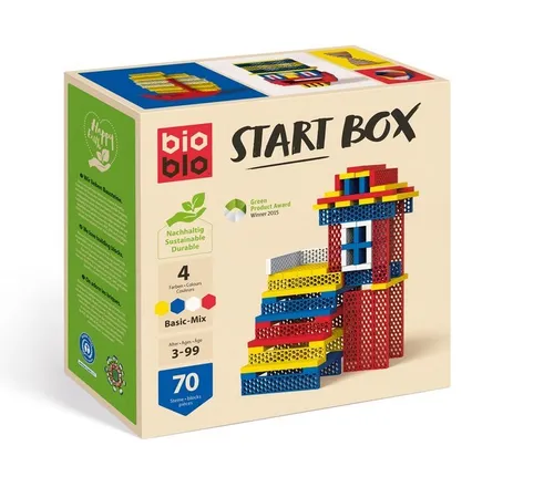 bioblo Nachhaltige Bastelklötzchen - Start Box Basic Mix mit 70 bunten Bauklötzen, fördert Kreativität und motorische Entwicklung für Kinder ab 3 Jahren