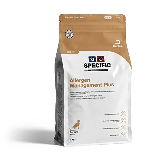 SPECIFIC FOD-HY ALLERGY MANAGEMENT PLUS 2 kg - Tierärztliche Spezialnahrung für Katzen mit Nahrungsmittelallergien, enthält hydrolysiertes Lachsprotein und Reis, unterstützt gesunde Haut und Harntrakt, glutenfrei und ideal auch für Kätzchen.