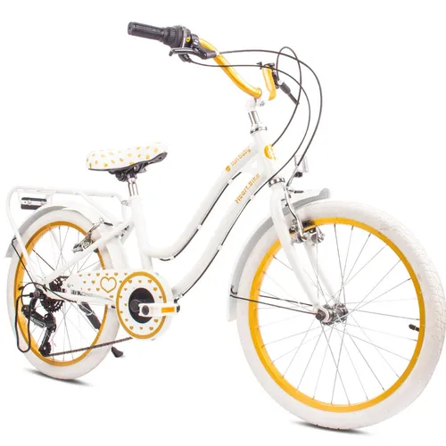 Zoll Kinderfahrrad 6-Gang Shimano Heart Bike 20 für Mädchen - Hochwertiges 20 Zoll Kinderfahrrad in Weiß, ideal für 5-11 Jahre mit 6-Gang-Schaltung für leichtes Fahren und mehr Spaß beim Radfahren.