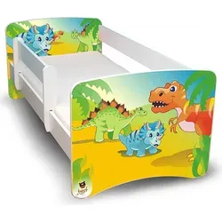 Best for Kids Kinderbett 90x180 cm mit Matratze und Rausfallschutz Dinosaurier - Weiß