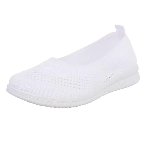 Ital Design Damen Loafer mit Keilabsatz, runde Spitze, Weiß, Gr. 38