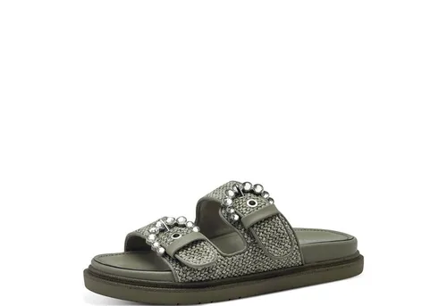 Tamaris Pantolette Sandale - Damen Sandalen aus Textil/Synthetik in grün, mit individuell verstellbaren Schnallen für perfekten Tragekomfort.