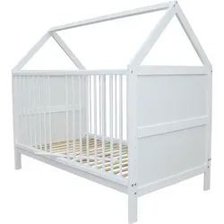 Massives Babybett 3-in-1 Hausbett 140x70cm in Weiß