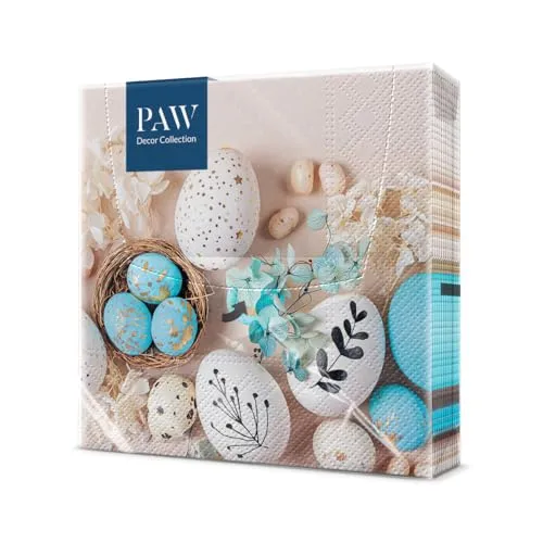 PAW - Servietten 3-lagig (33 x 33 cm) | 20 Stück | Perfekt für Ostern, Partys, Frühling und Feiern | Tischdeko Osterfeier Bunte Papierservietten - Ostereier | Tender Easter