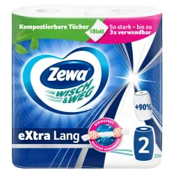 Essity Germany GmbH Zewa Küchenrolle Wisch&Weg eXtra Lang Original, Extra lange Rolle in extra saugstark, 1 Packung = 2 Rollen à 86 Blatt 43223