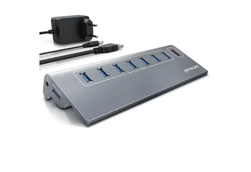 Primewire USB-Adapter 8-Port Hub mit smart Charge - USB-Adapter mit 8 x USB 3.2 Gen1 Buchsen, inklusive 1x smart Charge Ladeport, 5 Gbit/s Übertragungsgeschwindigkeit und robustem Alugehäuse - ideal für vielseitige Geräteanschlüsse.