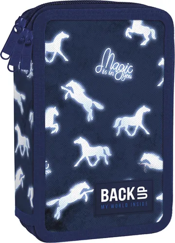 Pferde 3 Fach Federtasche gefüllt Federmäppchen Federmappe Mäppchen Stifte Etui