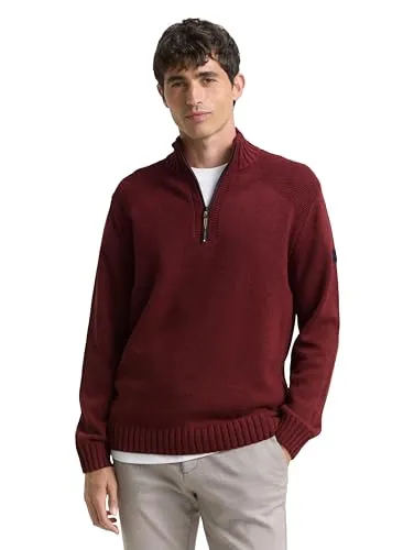 TOM TAILOR Herren 1048768 Troyer Strickpullover mit RIPP-Details, 39101-Bordeaux Melange, 3XL