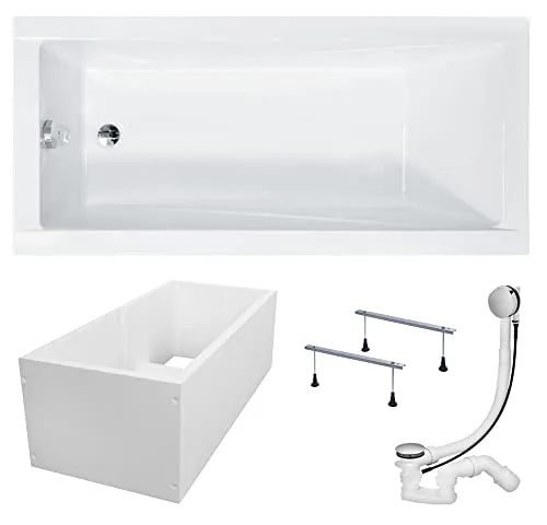 KOLMAN Badewanne MODERN 180x80 - Komplettset mit Wannenträger und Ablaufgarnitur - Sanitäranlagen & Zubehör: Genießen Sie luxuriöse Bäder mit der rechteckigen Acrylbadewanne, die eine ausgezeichnete thermische Isolierung bietet und einfach zu montieren ist.