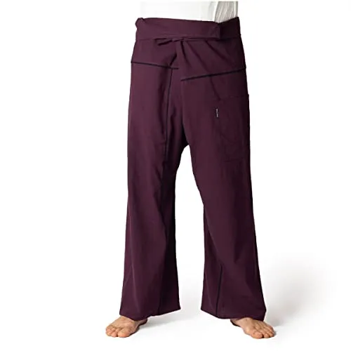 PANASIAM Fisherman Pants Stripe-Design, Purple, XL - Wanderhose aus 100% Baumwolle mit bequemen Schnitt und praktischer Wickeltechnik, ideal für Yoga und Freizeit - faire Produktion in Asien.