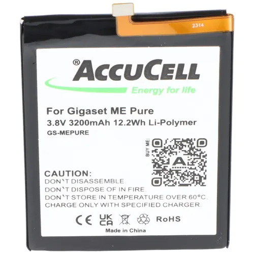 AccuCell Akku passend für Gigaset ME Pure Li-Polymer 3.8V 3200mAh 12.2Wh 13457