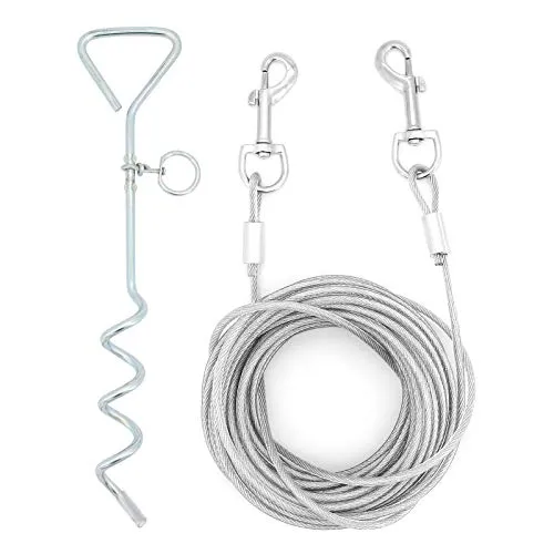 ShawFly Solid Dog Stake und Kabelbinder (3 m, 5 m, 10 m) Premium Steel Spiral Dog Tie mit 16 Zoll spiralförmigem Bodenpfahl für Outdoor Yard und Camping Puppy Pet und Medium Dogs (10m)