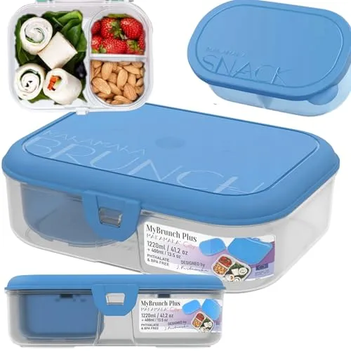 MAKAMAKA Bento Box Brotdose Kinder 1220 ml + 400 ml Blau – BPA-freie Snackbox mit Fächern, Mikrowellen- und Spülmaschinenfest- Brotdose Erwachsene, Lunchbox ideal für Schule Büro Picknick