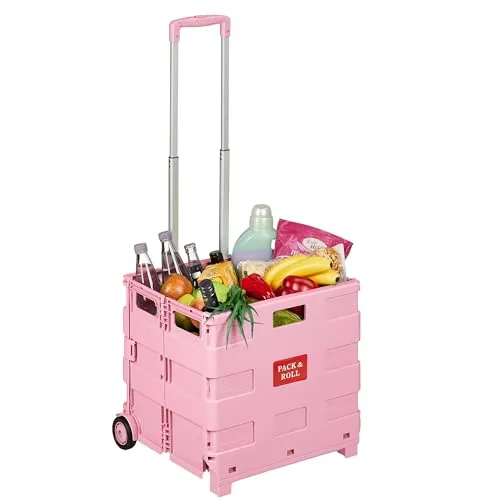 Relaxdays Einkaufstrolley mit Teleskopgriff – Rosa und Silber
