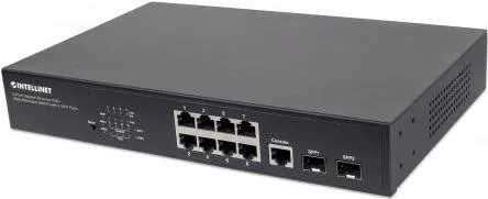 Intellinet 8-Port Gigabit PoE+ Web-Managed Switch - Switch für effiziente Netzwerkverwaltung, bietet 140 W Power over Ethernet für flexible Geräteversorgung und ist ideal für Büros und Rackmontage.