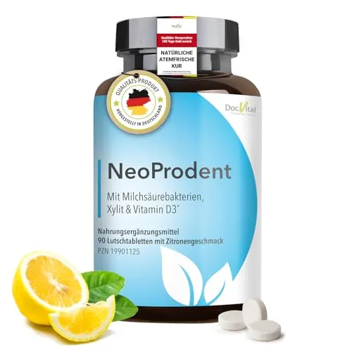 DocVital® NeoProdent – Mundgeruch bekämpfen Lutschtabletten mit Lactobacillus Salivarius, Xylitol & Vitamin D3 – orale Probiotika für gesunde Mundflora & frischen Atem 90 Tabletten - Hergestellt in DE