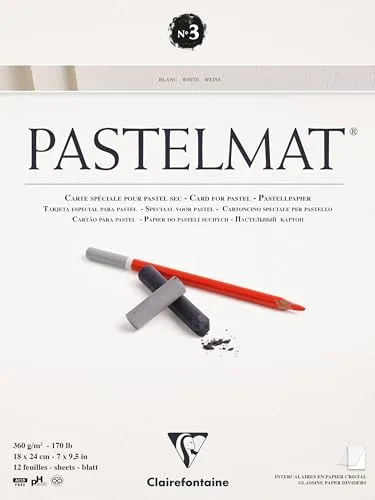 Clairefontaine 96001C Zeichenblock Pastelmat, 12 Blatt - Schreibutensilien: Kopfseitig geleimter Zeichenblock mit 360 g/m² Papier, ideal für Pastell und Kreide. Inklusive 4 transparenten Trennblättern für kreative Projekte.
