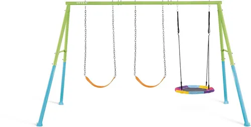 Intex 44133 – Kinderschaukel mit Zwei Sitzen und Nestschaukel - Schaukeln für Kinder, robust mit rostbeständigen Stahlstangen, höhenverstellbare Achteckschaukel und zwei flexible Sitze für maximalen Spielspaß.