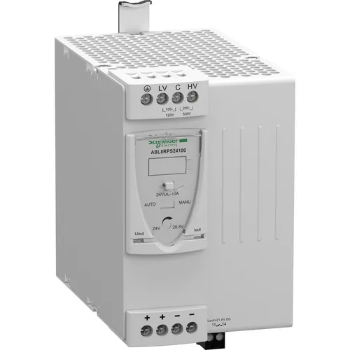 Schneider Electric ABL8RPS24100 Spannungsversorgung 24V DC - Stromversorgung mit einstellbarer Ausgangsspannung von 24-28,8V DC, ideal für industrielle Automatisierungsanwendungen, kompakt und robust, mit Boost-Funktion für Überbelastung.