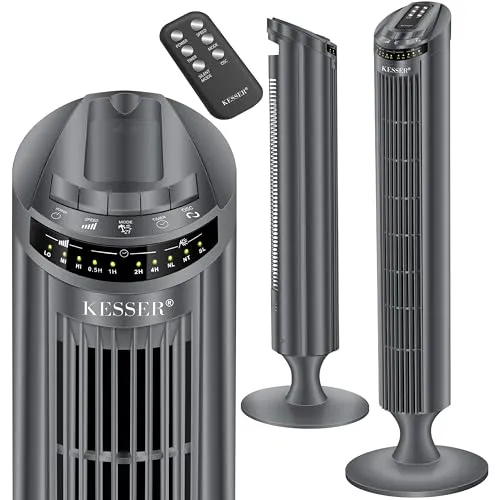 KESSER Turmventilator mit Fernbedienung und LED-Display - Kompakter Turmventilator mit 45 W Leistung und zuschaltbarer 90° Oszillation. Ideal für eine angenehme Luftzirkulation, ausgestattet mit praktischer Fernbedienung für maximalen Komfort.