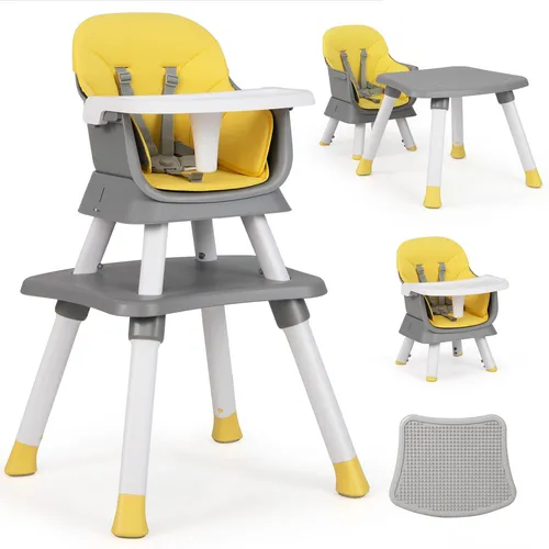 COSTWAY 6-in-1 Babyhochstuhl - Multifunktionaler Kinderhochstuhl, umwandelbar in 6 Modi, ideal für Babys von 6-36 Monaten, mit sicherem 5-Punkt-Gurt und abnehmbarem, leicht zu reinigendem Tablett.