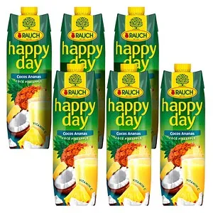 happy day Fruchtsaftkonzentrat Ananas, Kokos 6x 1,0 l - Erfrischendes Fruchtsaftkonzentrat mit dem tropischen Geschmack von Ananas und Kokos. Ideal für Mixgetränke und sommerliche Cocktails.