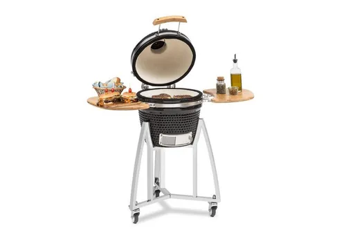 Klarstein Queensize Kamado-Grill - Keramikgrill für vielseitiges Kochen: Grillen, Garen, Smoken und Backen mit Temperaturen bis 450 °C. Robustes Edelstahlgestell und praktische Ablagen für optimalen Komfort.