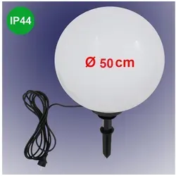 TRANGO LED Gartenleuchte 500B - 50cm Kugelleuchte in Weiß - Elegante 50cm große Gartenleuchte mit IP44 Schutzklasse, ideal für Außenbereiche. Inklusive warmweißem E27 LED Leuchtmittel und 5m Zuleitungskabel für einfache Installation.