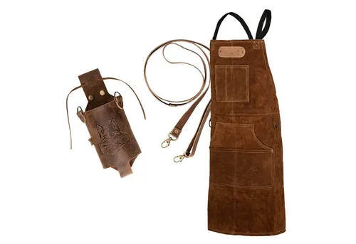 BLACK FOREST FOX Grillschürze ROUGH SET aus Büffelleder mit Holly Holster - Hochwertige Grillschürze aus 100% weichem Büffelleder + praktischer Holly Holster für Getränke. Ideal für Grillfans, die Komfort und Stil schätzen.